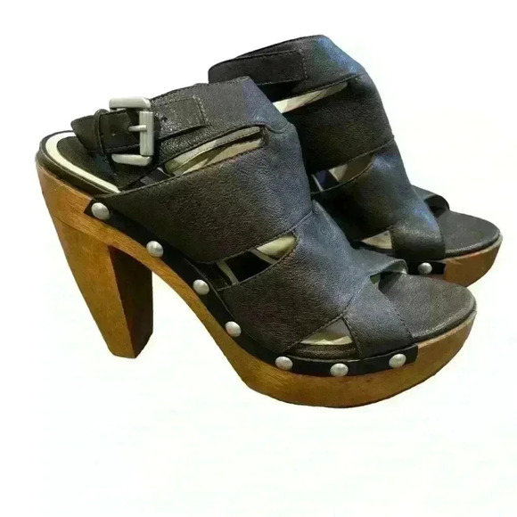 Vera Wang Lavender Platform Sandals Ankle Strap Studded Leather Black Size 7.5 - Picture 2 of 9